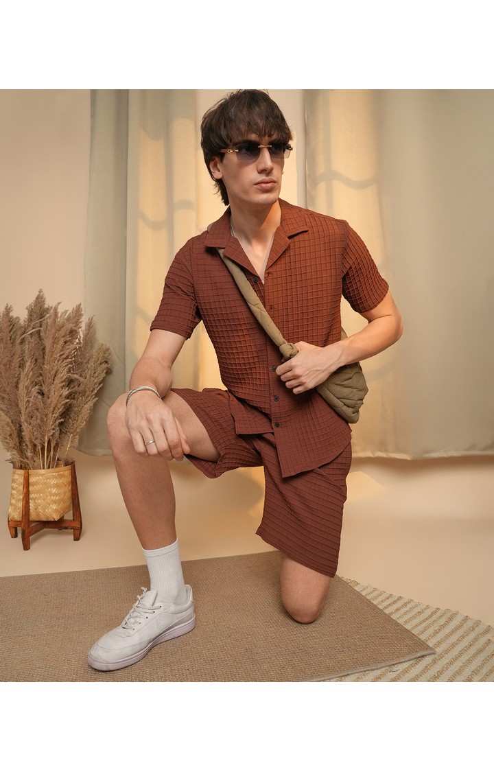 Men's Brown Solid Co-ords