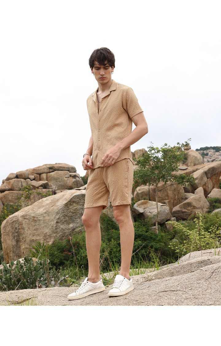 Men's Beige Solid Co-ords