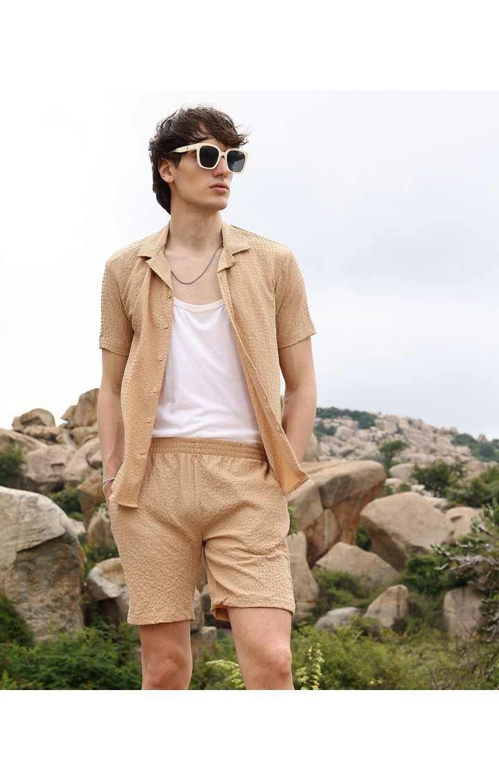 Men's Beige Solid Co-ords