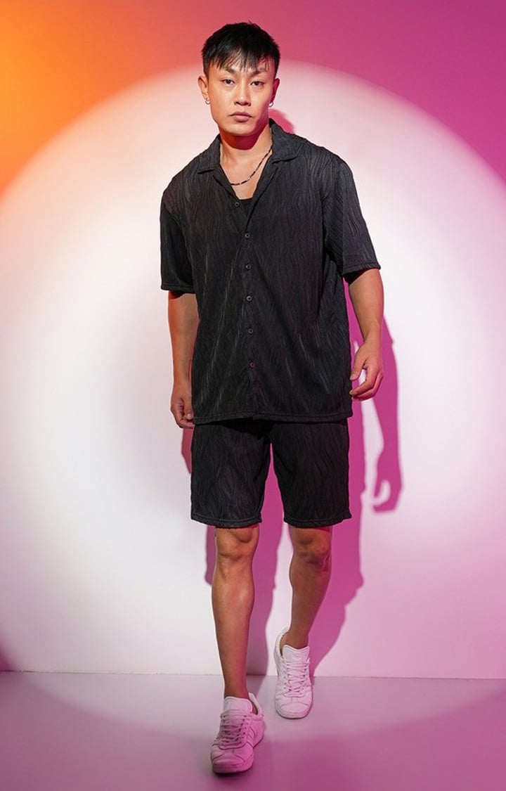 Men's Black Solid Co-ords