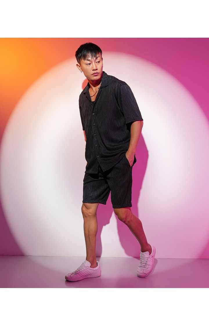 Men's Black Solid Co-ords