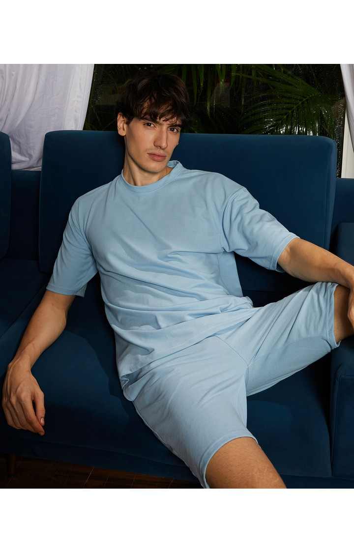 Men's Blue Solid Co-ords