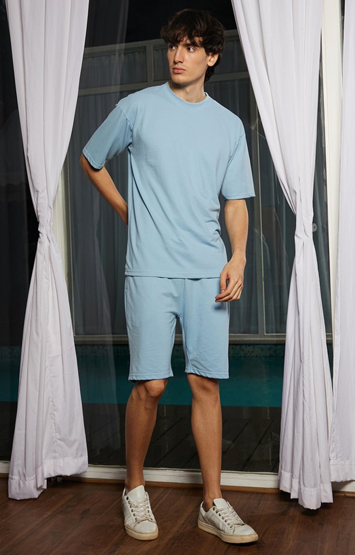 Men's Blue Solid Co-ords
