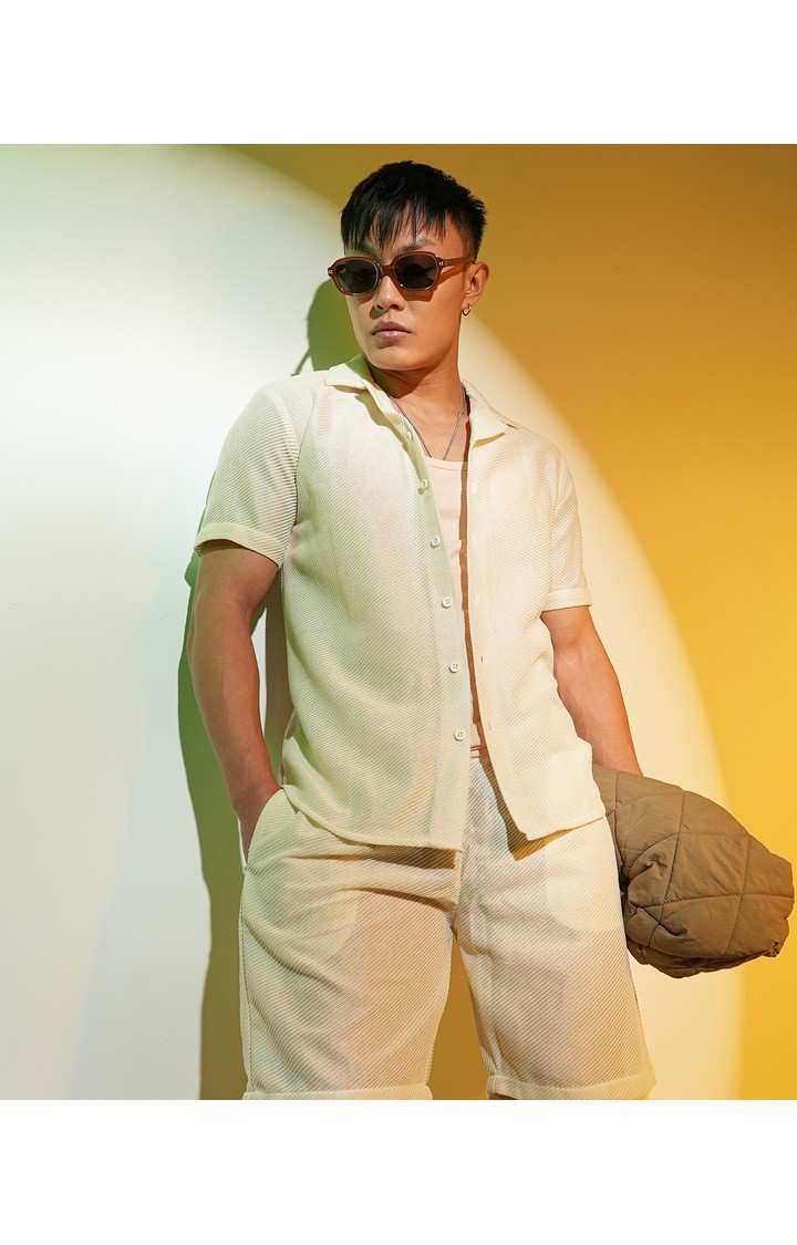 Men's White Solid Co-ords