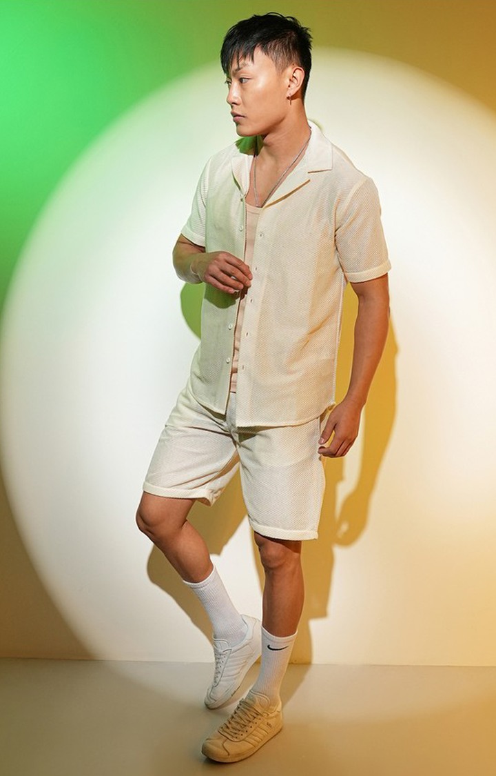 Men's White Solid Co-ords