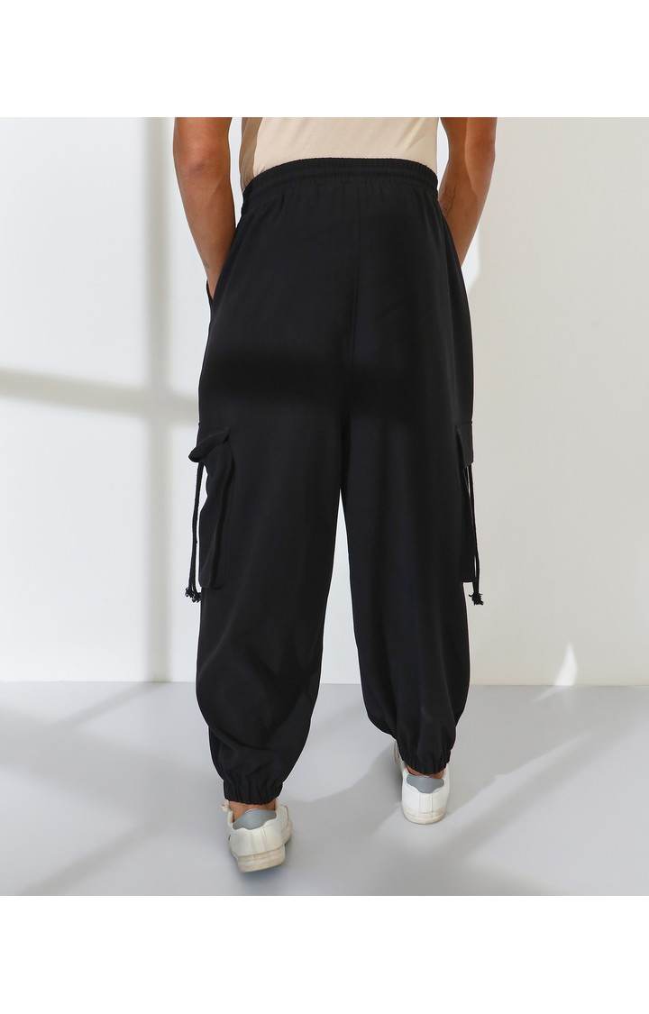 Men's Charcoal Black Solid Polycotton Cargos