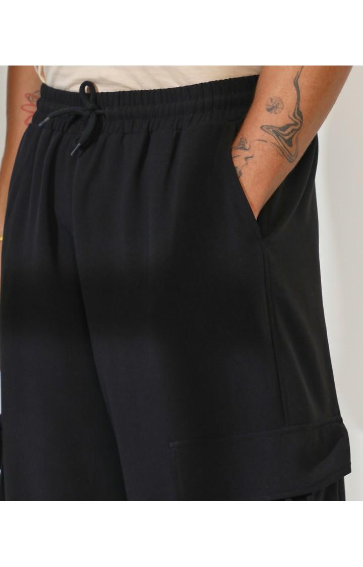 Men's Charcoal Black Solid Polycotton Cargos