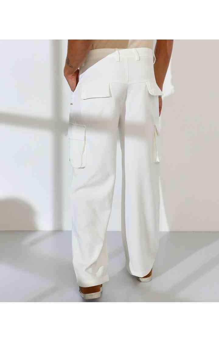 Men's Chalk White Solid Polycotton Cargos