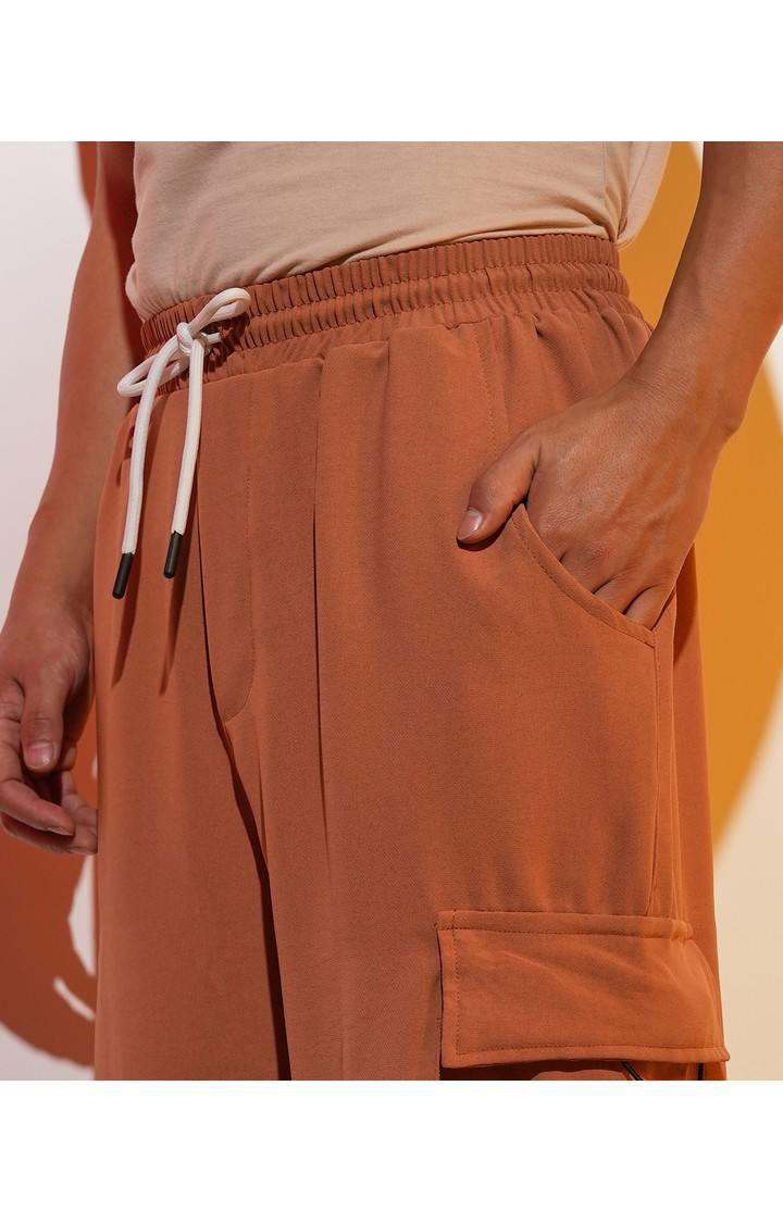 Men's Sienna Brown Solid Polyester Cargos