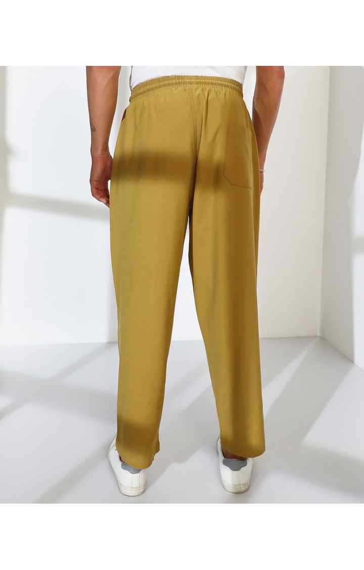 Men's Yellow Ochre Solid Polyester Trousers