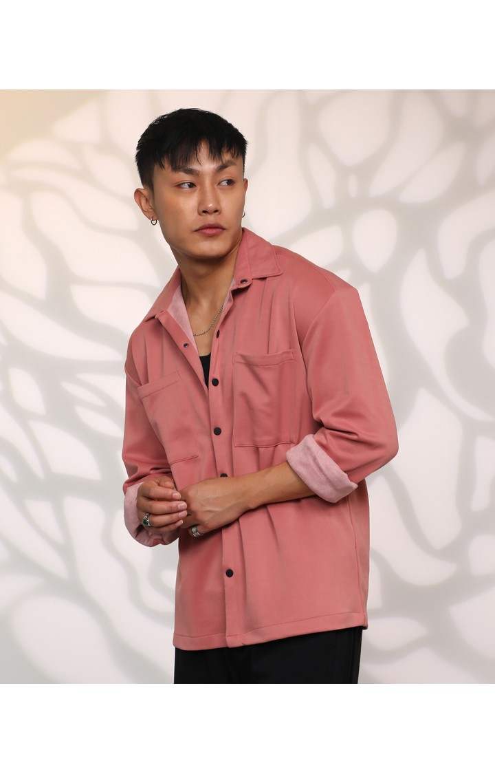 Men's Pink Solid Oversized Shirts