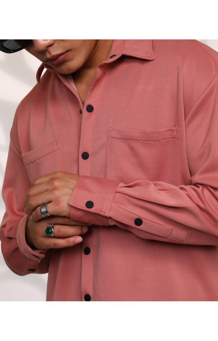 Men's Pink Solid Oversized Shirts