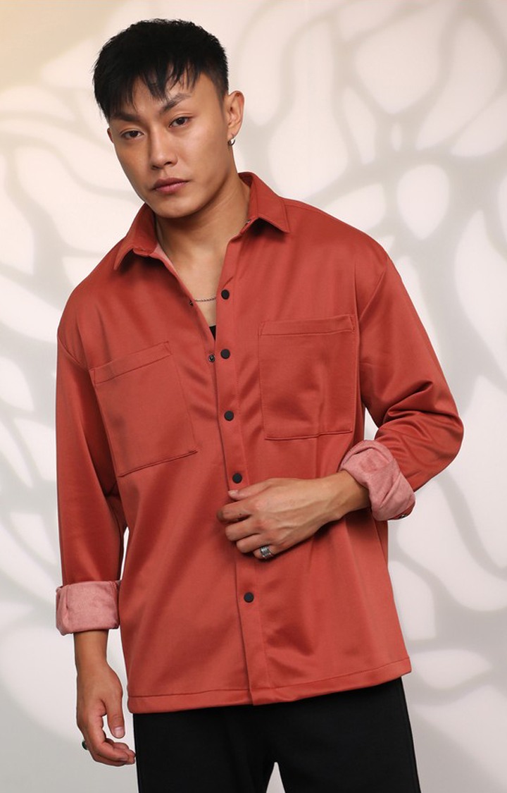 Men's Red Solid Oversized Shirts