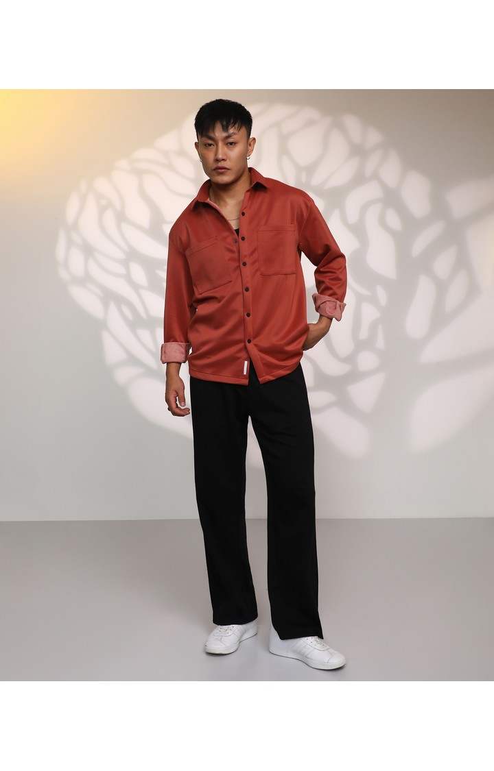 Men's Red Solid Oversized Shirts