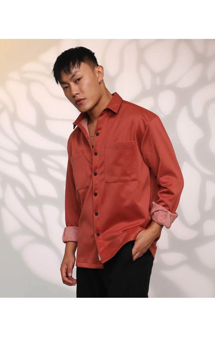 Men's Red Solid Oversized Shirts