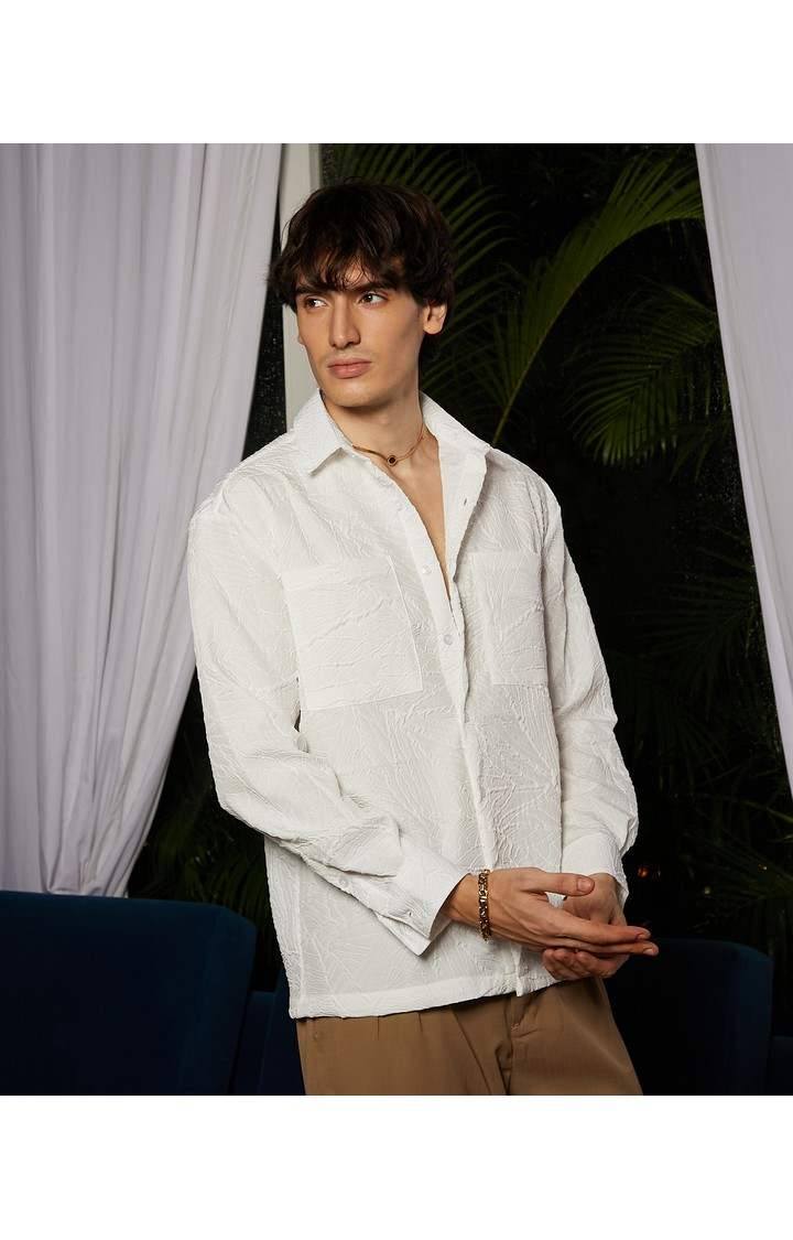 Men's White Solid Oversized Shirts