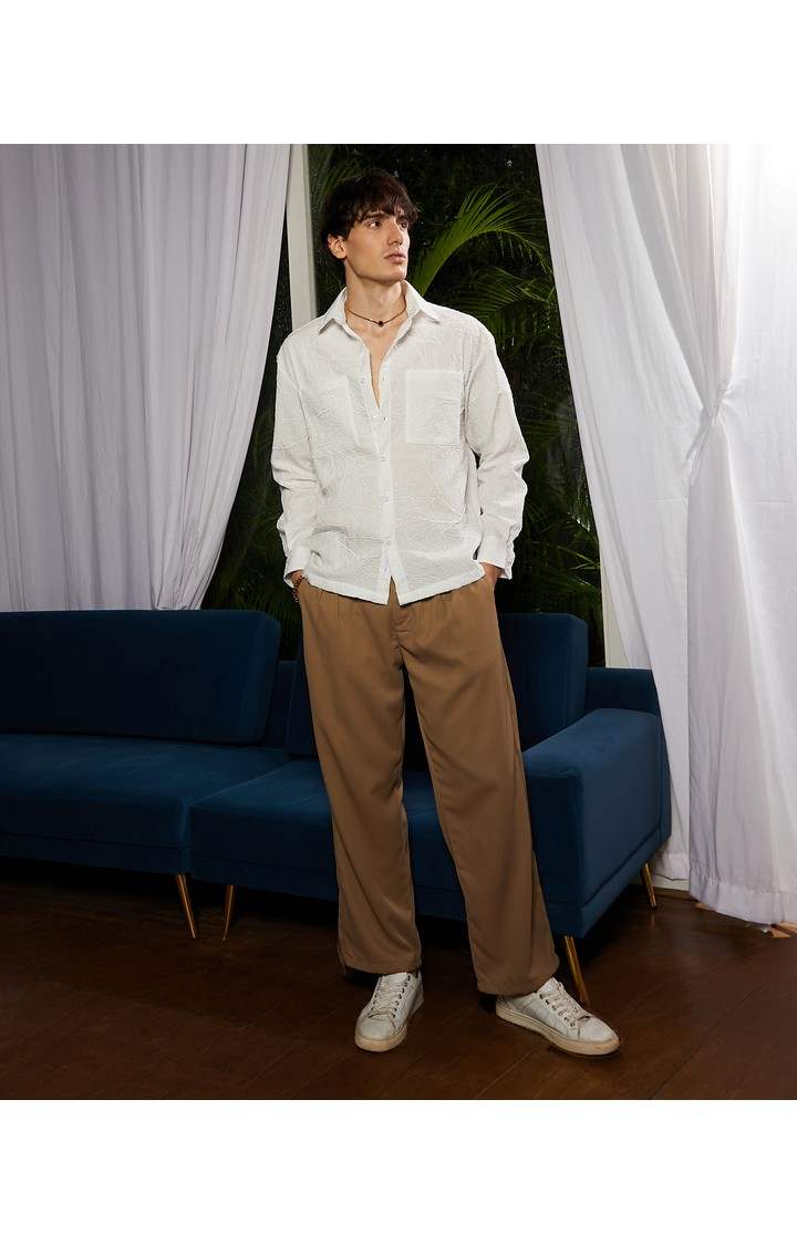 Men's White Solid Oversized Shirts