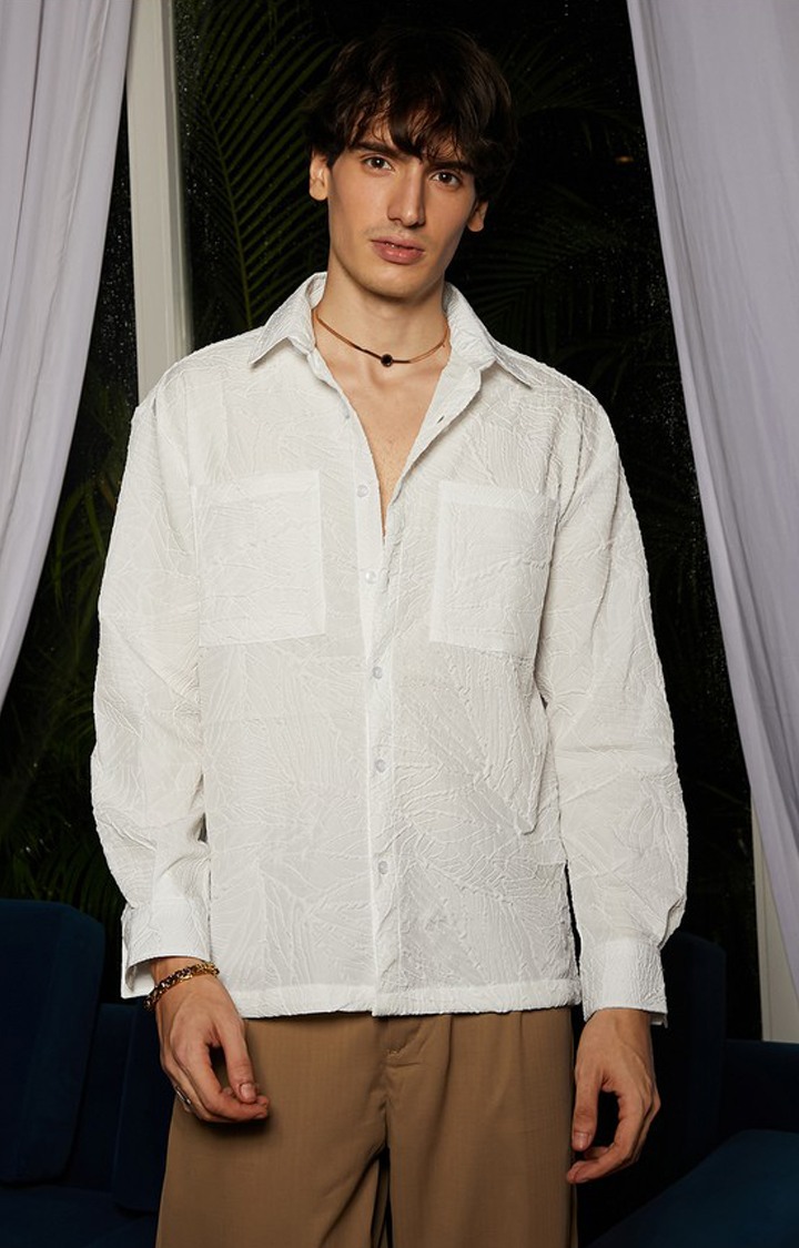 Men's White Solid Oversized Shirts