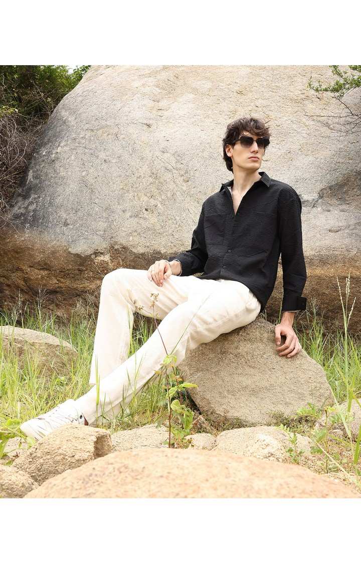 Men's Black Solid Oversized Shirts