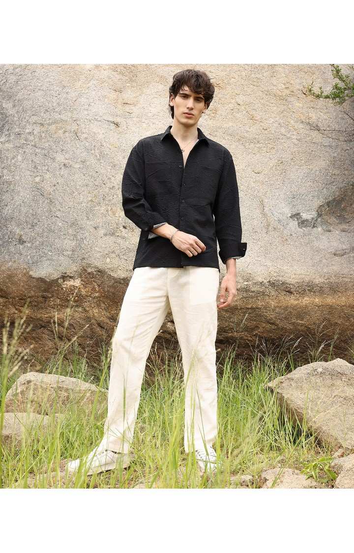 Men's Black Solid Oversized Shirts