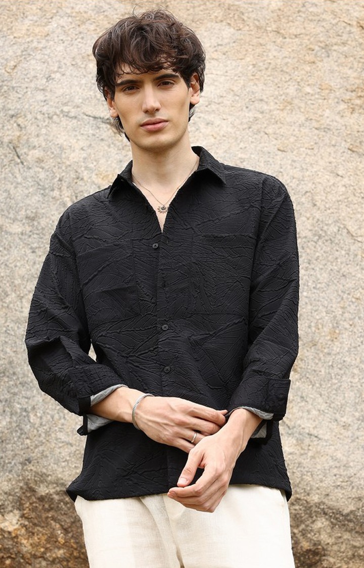 Men's Black Solid Oversized Shirts
