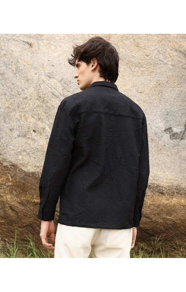 Men's Black Solid Oversized Shirts