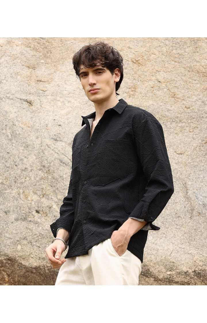 Men's Black Solid Oversized Shirts