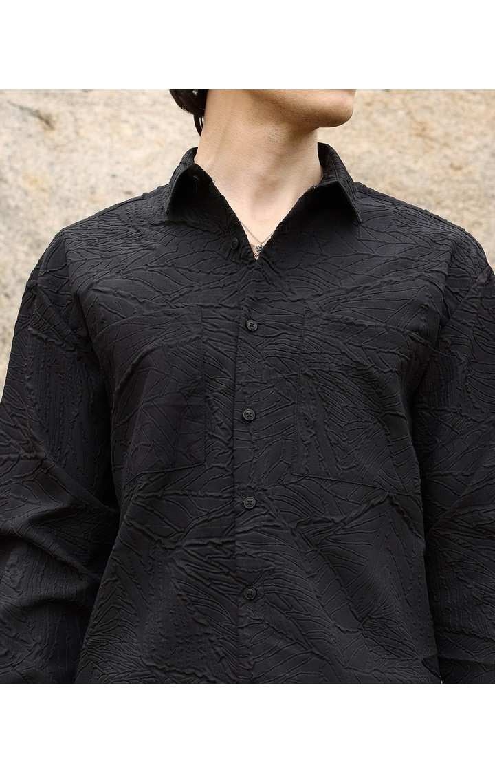Men's Black Solid Oversized Shirts