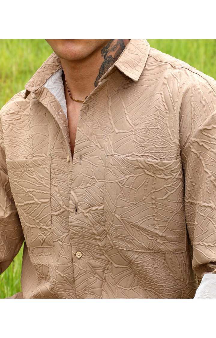 Men's Beige Solid Oversized Shirts