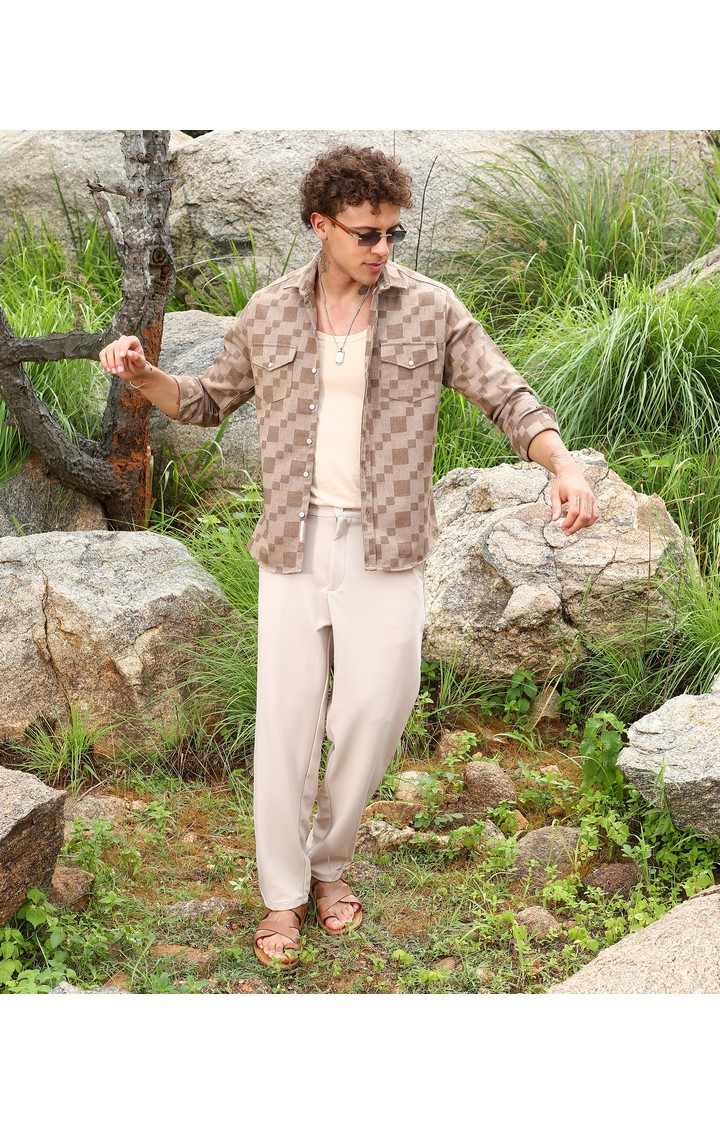 Men's Brown Printed Casual Shirts