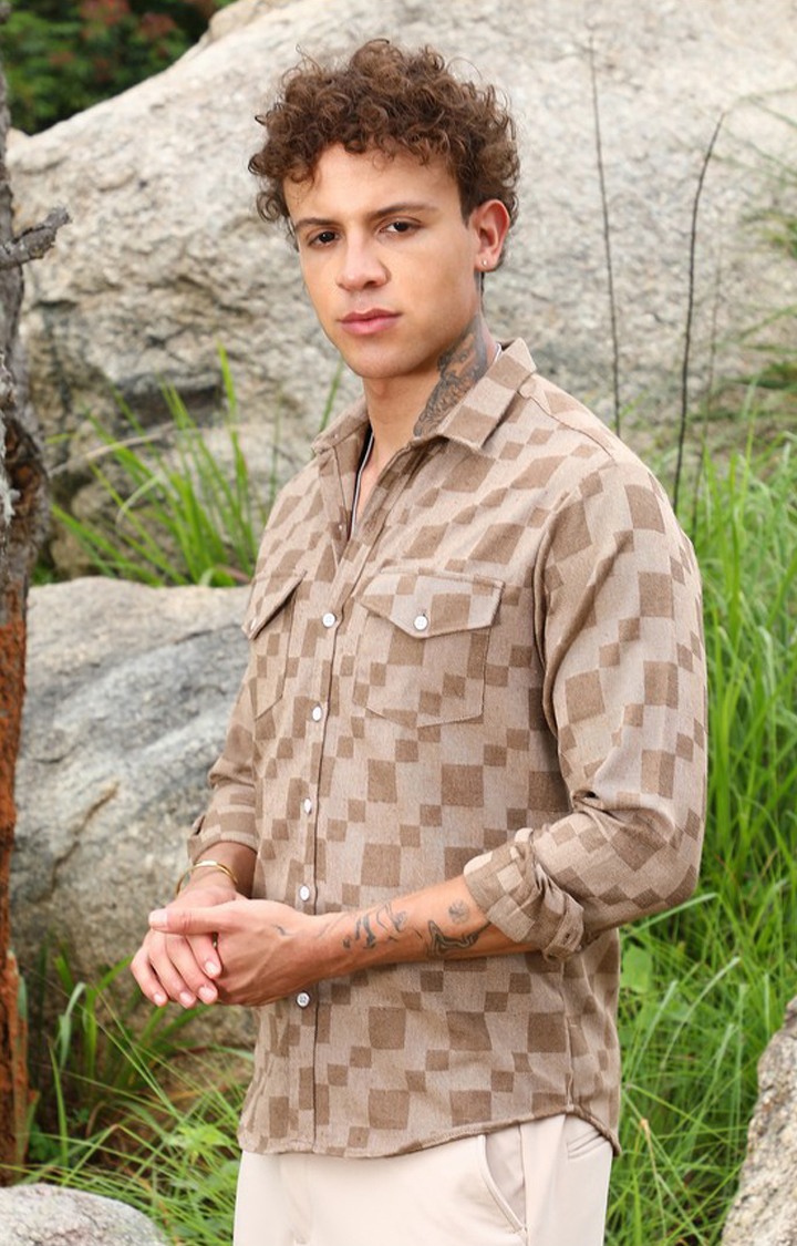Men's Brown Printed Casual Shirts