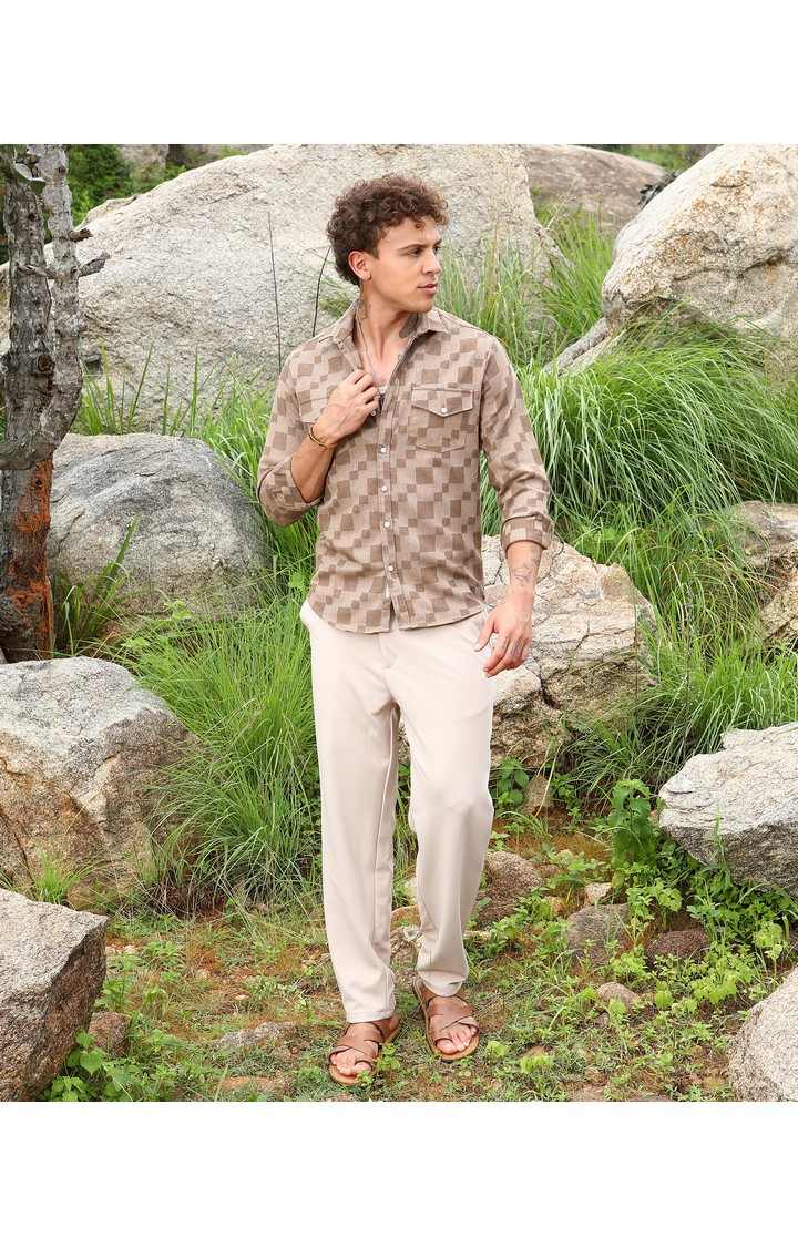 Men's Brown Printed Casual Shirts
