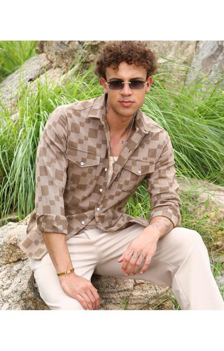 Men's Brown Printed Casual Shirts