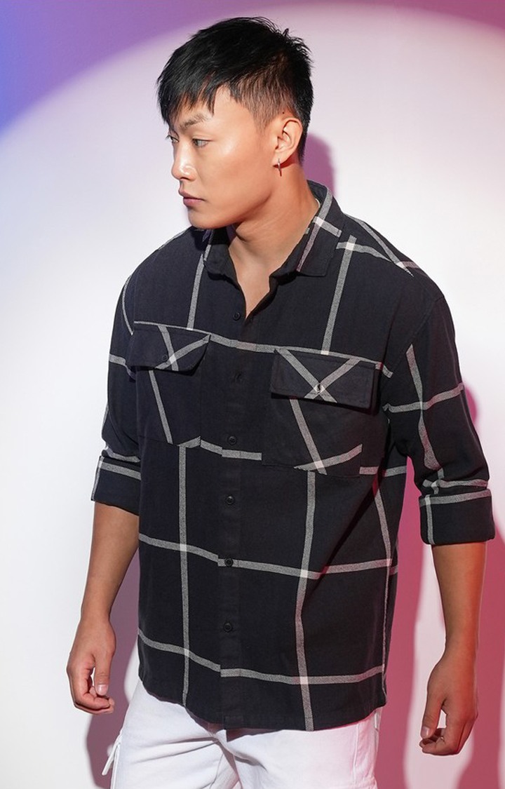 Men's Black Checked Oversized Shirts