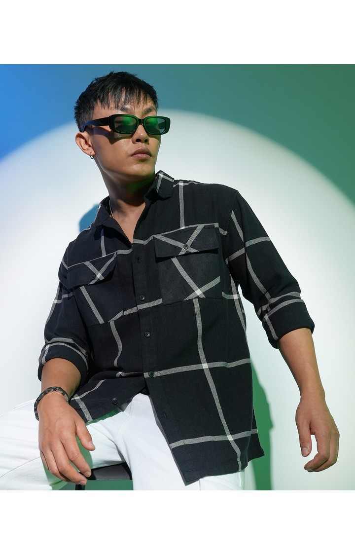 Men's Black Checked Oversized Shirts