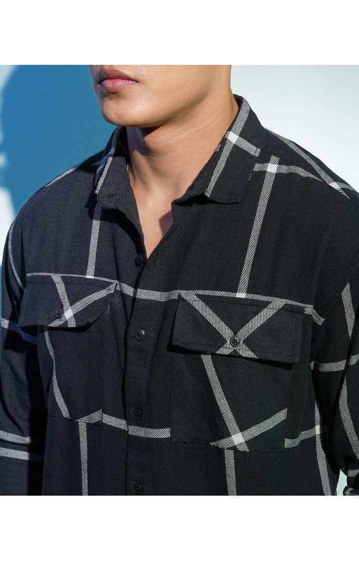 Men's Black Checked Oversized Shirts