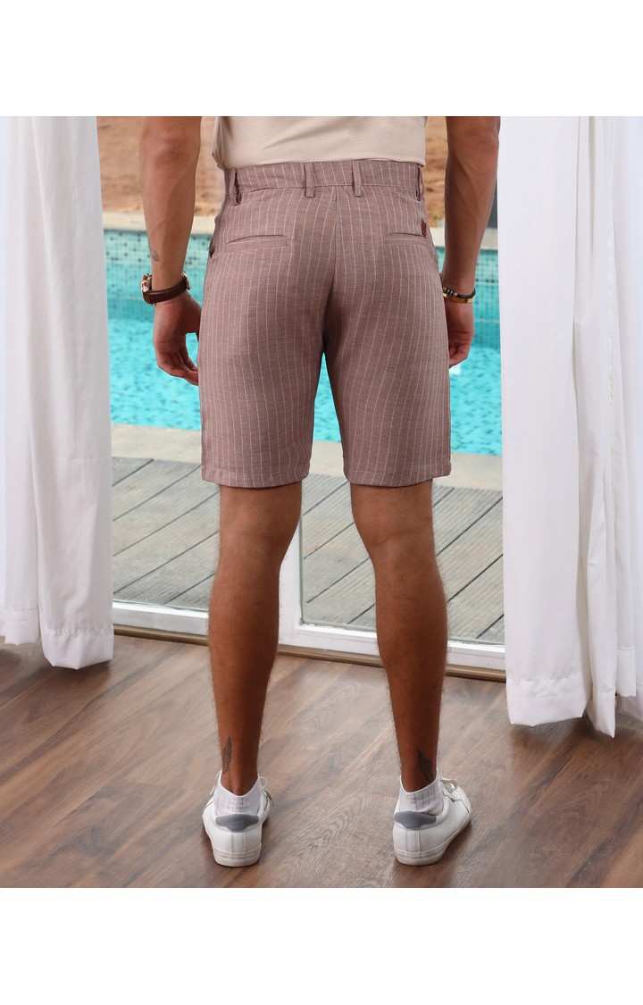 Men's Chestnut Brown Striped Polyester Shorts