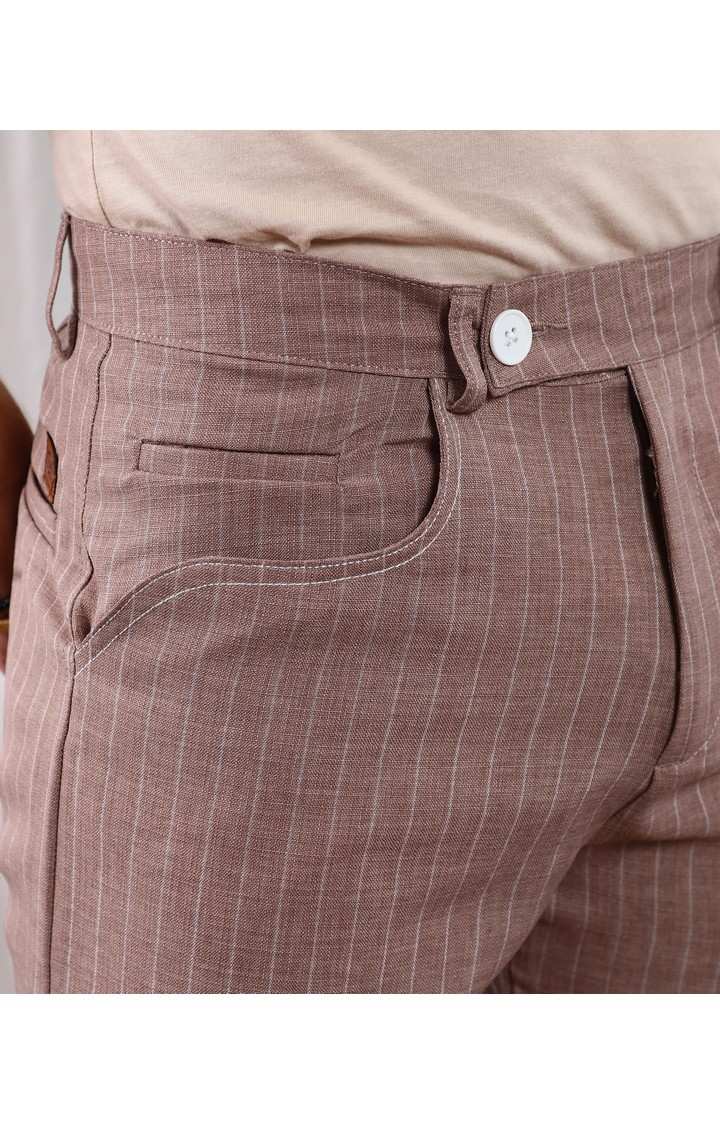 Men's Chestnut Brown Striped Polyester Shorts