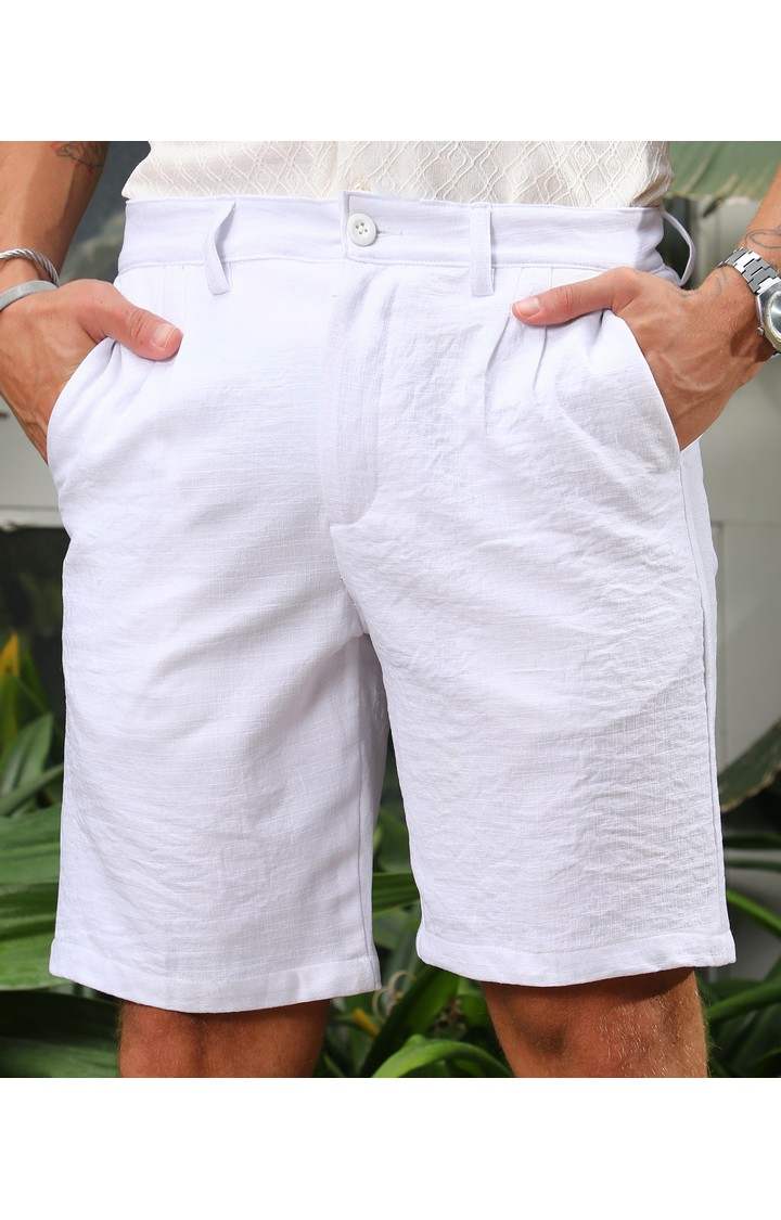 Men's Chalk White Solid Polyester Shorts