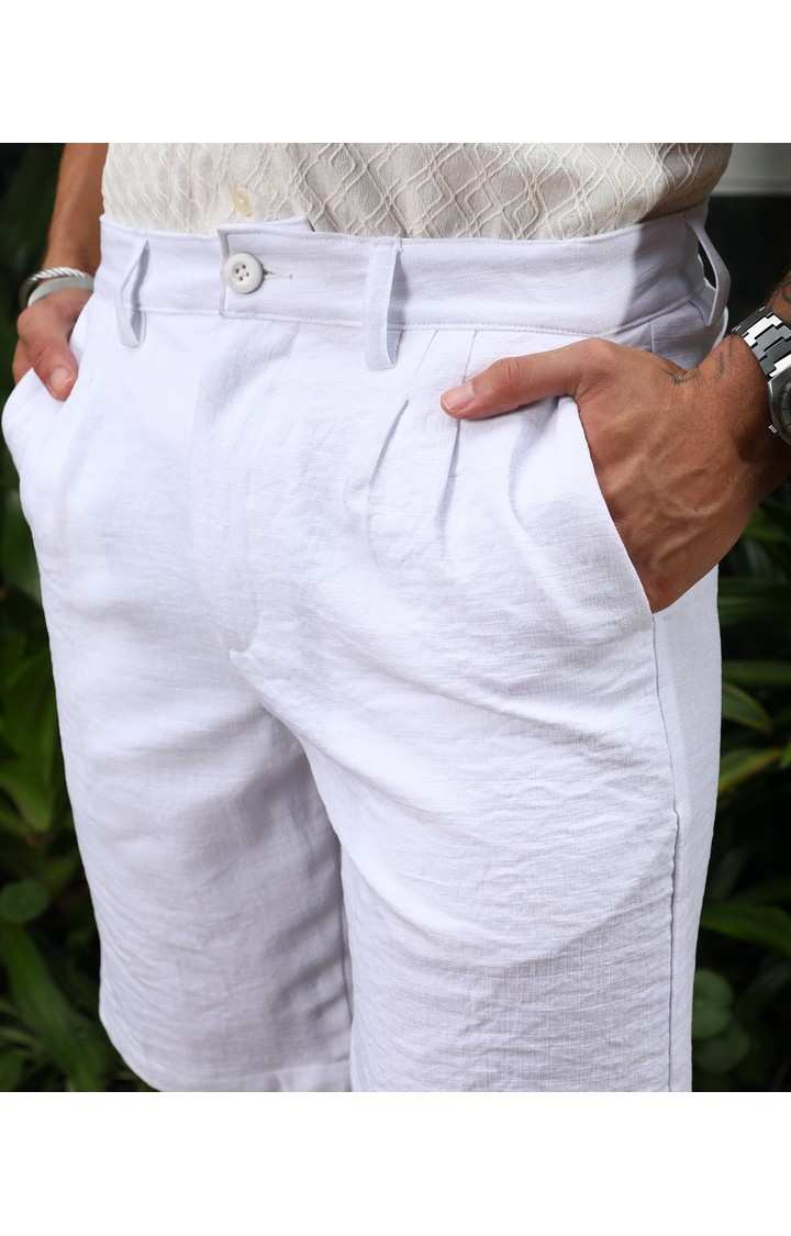 Men's Chalk White Solid Polyester Shorts