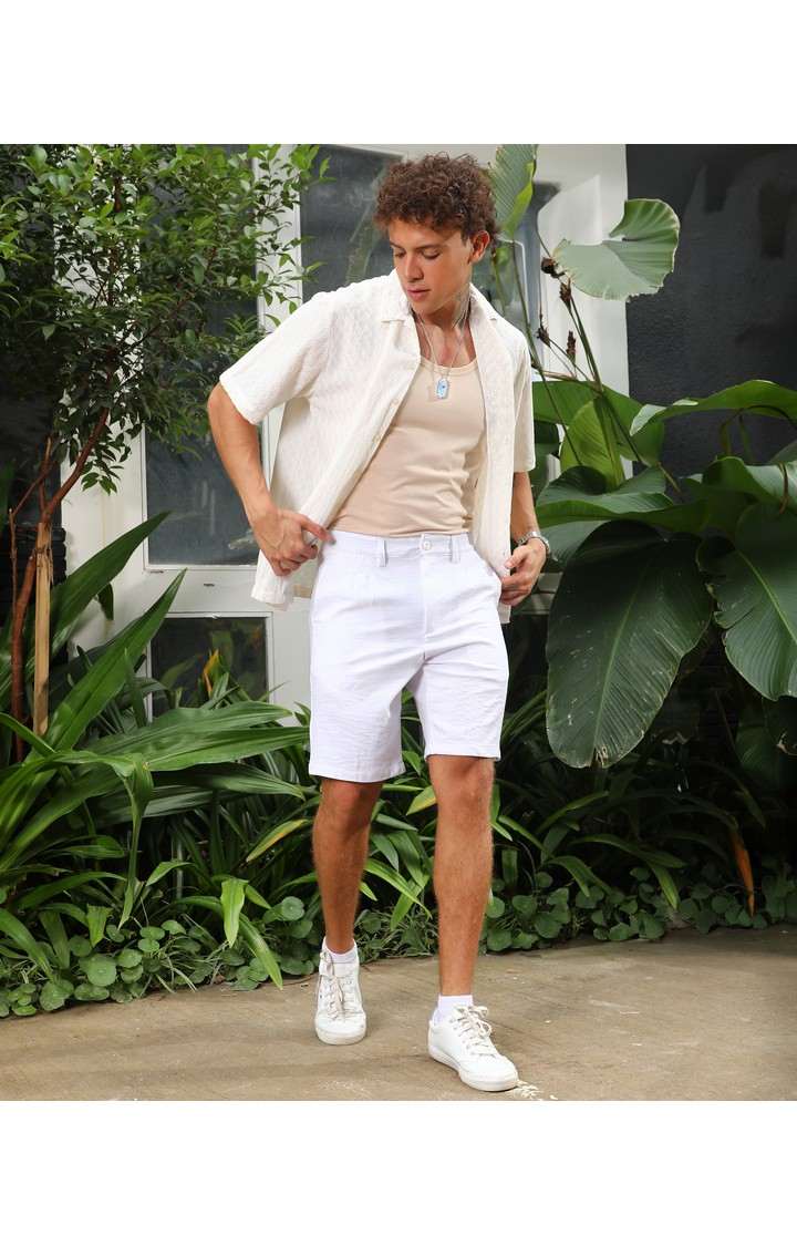 Men's Chalk White Solid Polyester Shorts