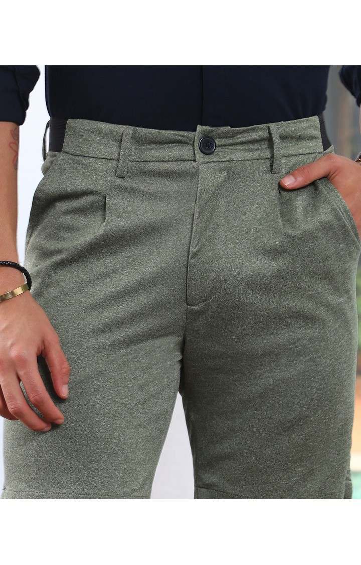Men's Olive Green Solid Polyester Shorts