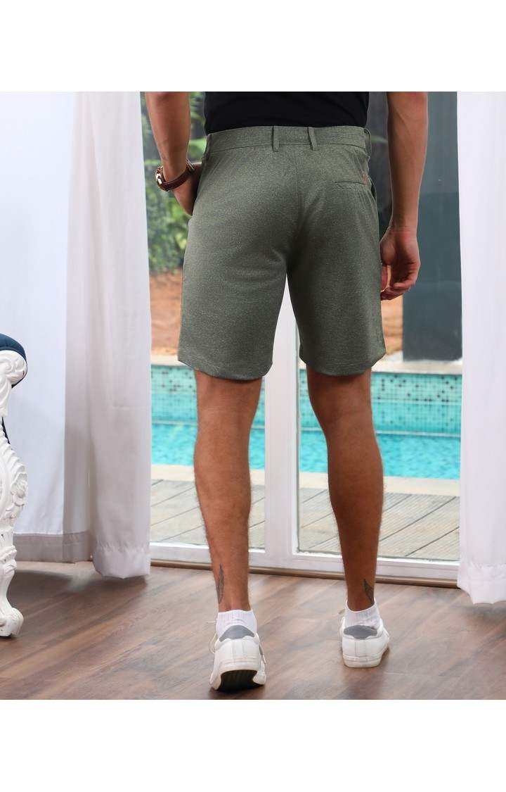 Men's Olive Green Solid Polyester Shorts