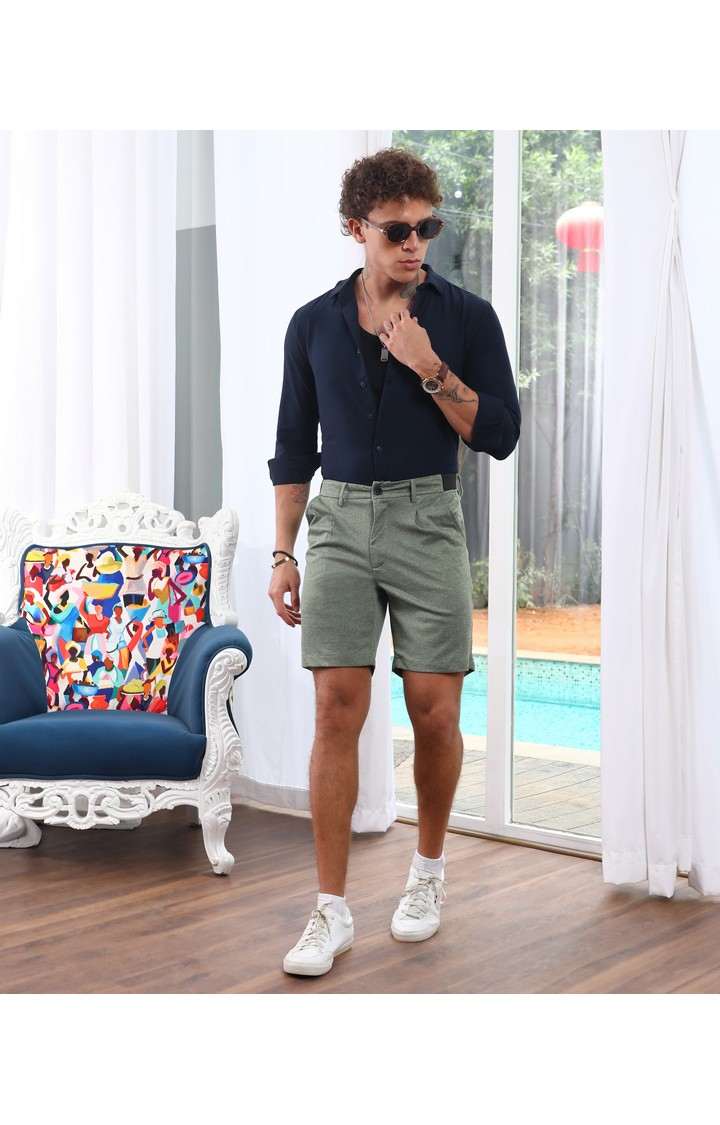 Men's Olive Green Solid Polyester Shorts