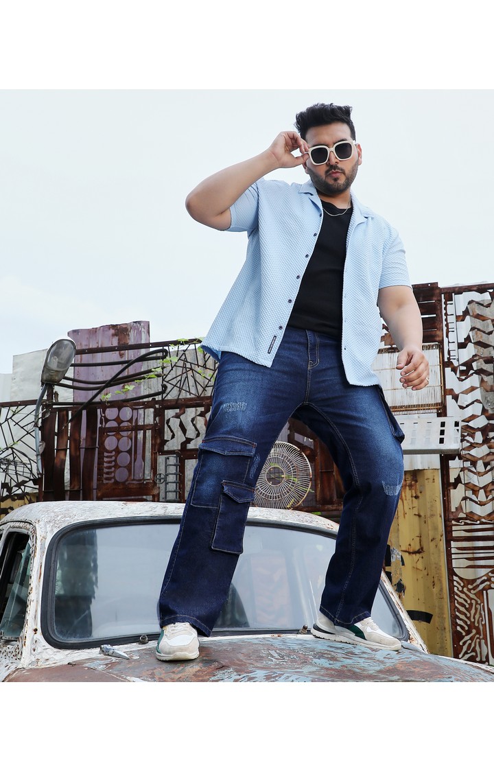 Men's Dark Blue Solid Cargos