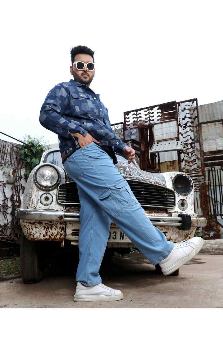 Men's Light Blue Solid Cargos