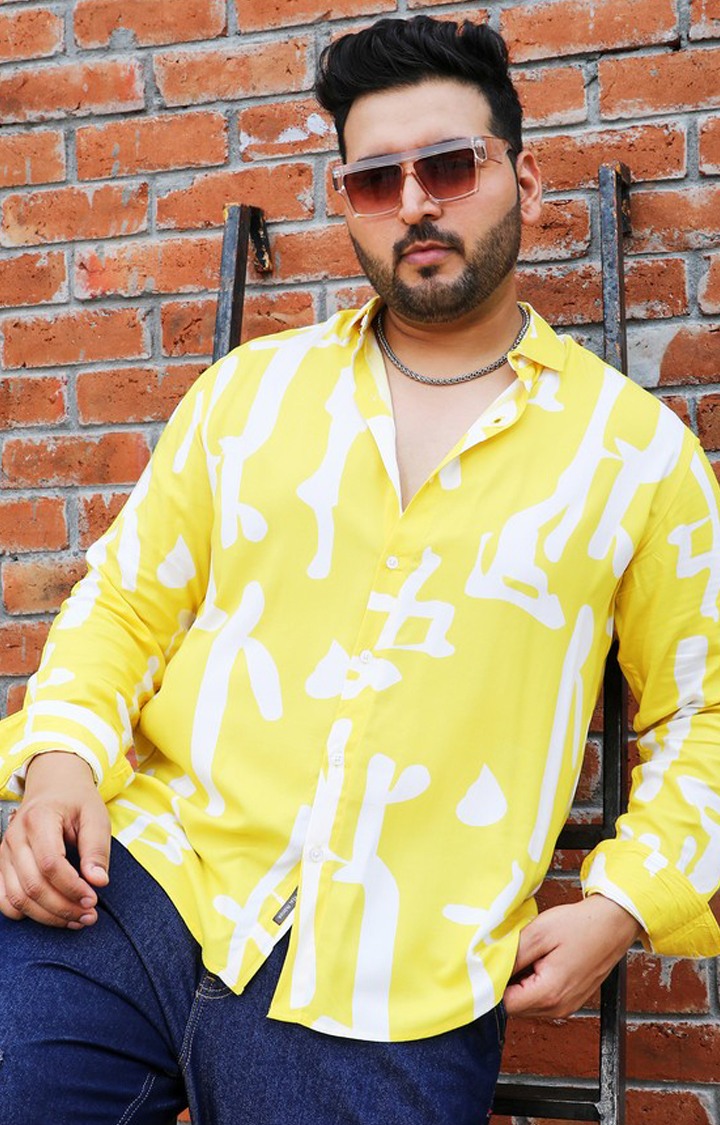 Men's Yellow Graphics Casual Shirts