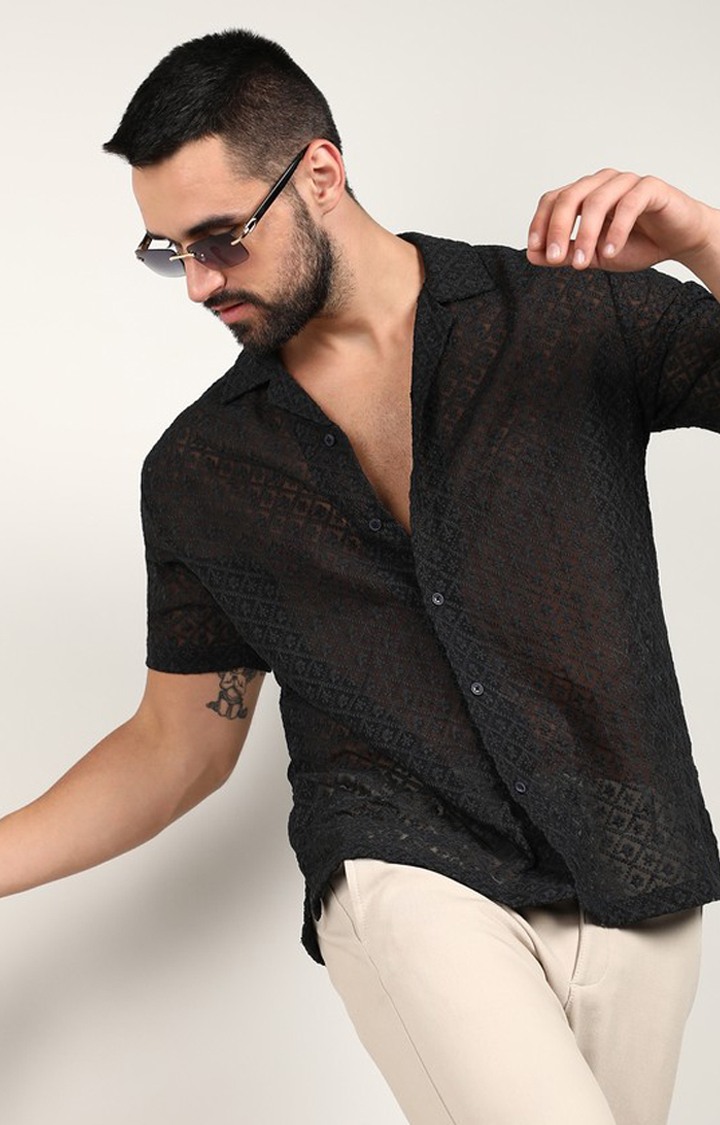 Men's Black Solid Casual Shirts