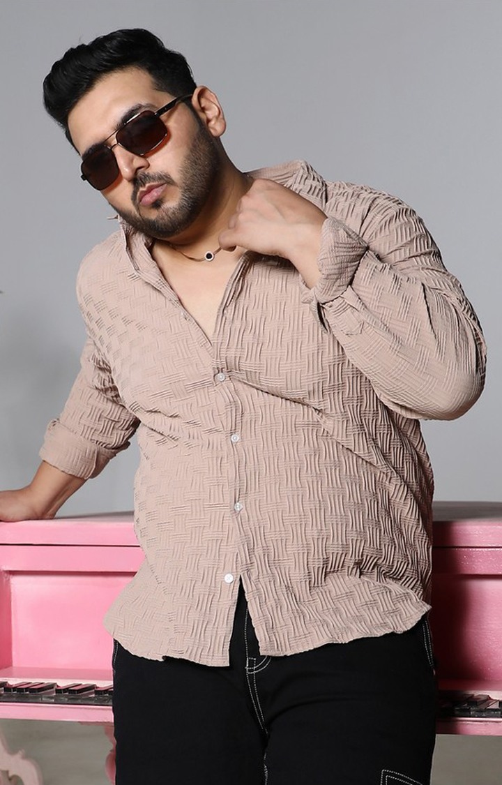 Men's Beige Solid Casual Shirts