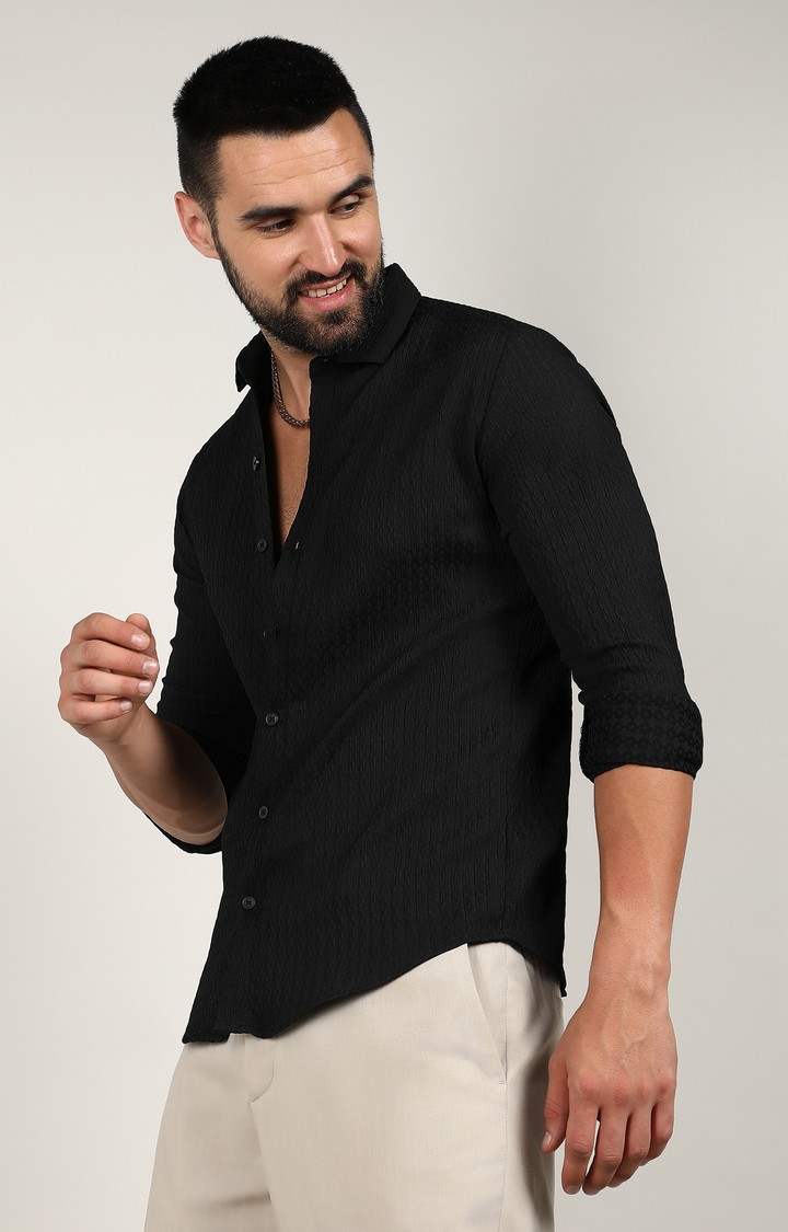 Men's Black Slub Casual Shirts